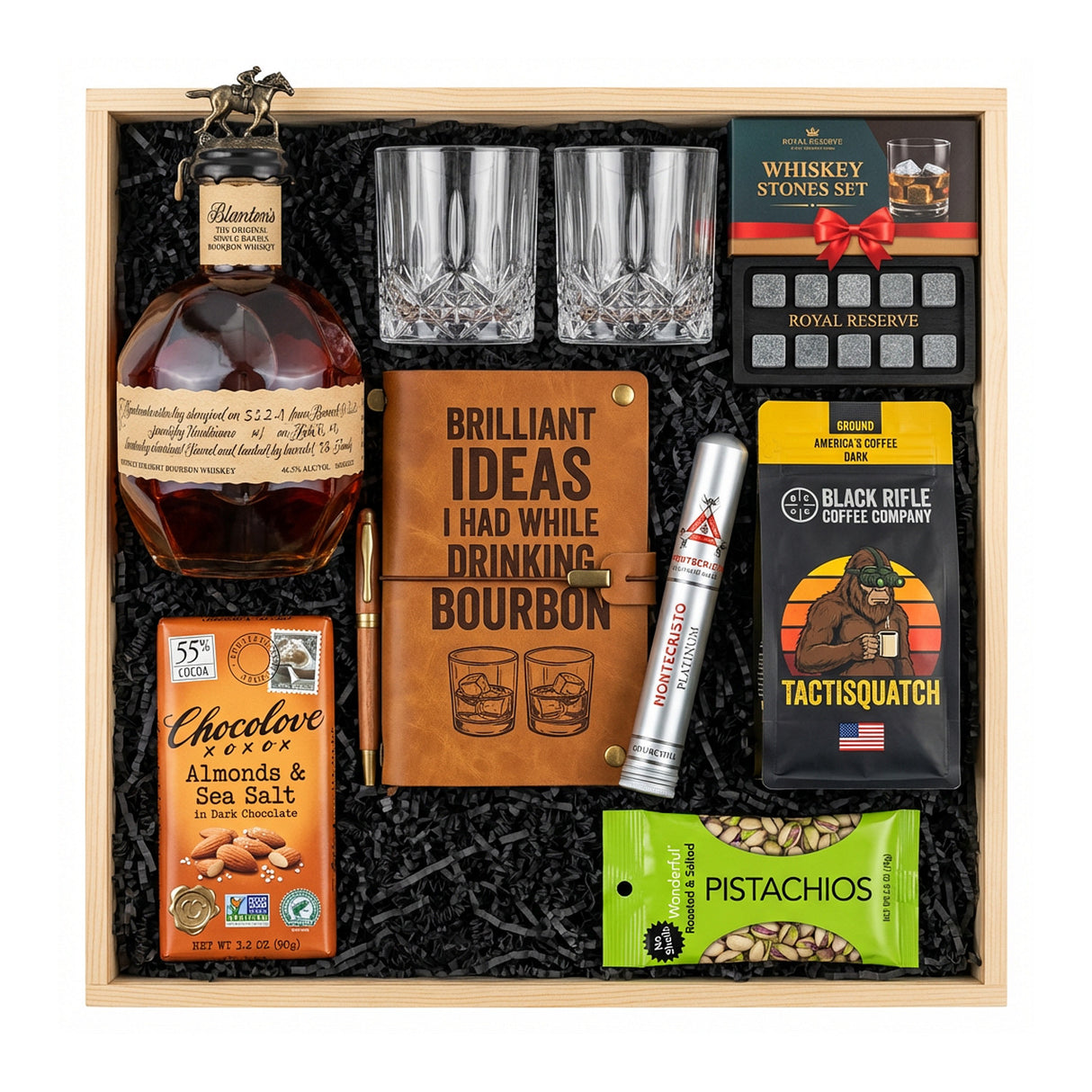 Blanton's Original Single Barrel Top Shelf Gift Crate – Bourbon, Coffee, Chocolate & Cigar Set