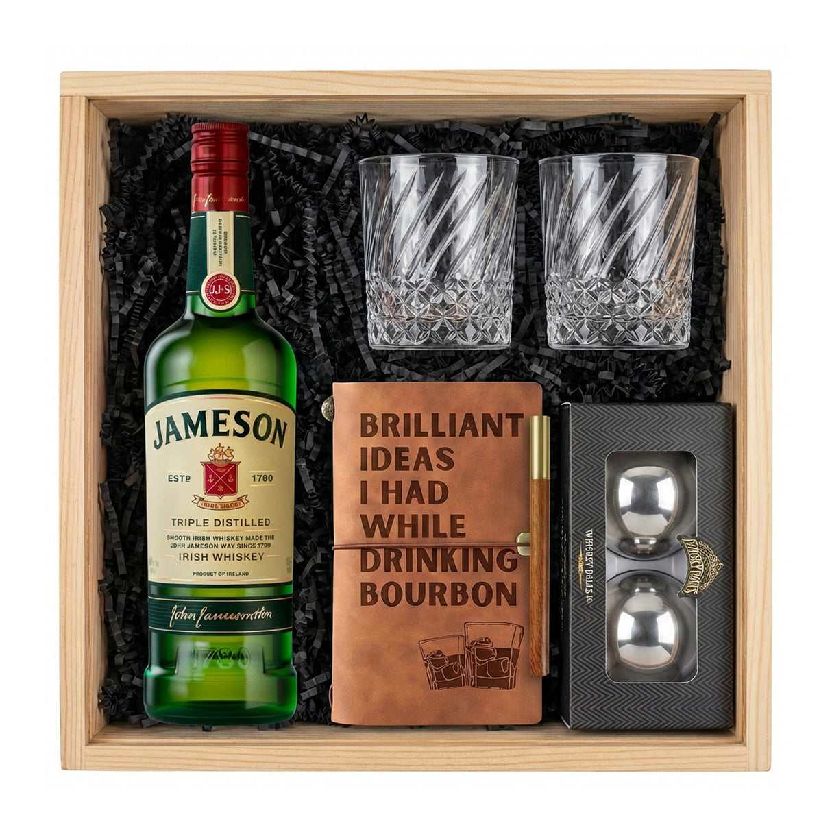 Jameson Irish Whiskey Gift Crate – Whiskey, Glasses, Journal & Whiskey Balls