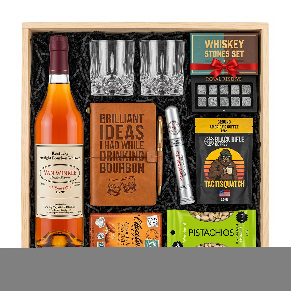 Pappy Van Winkle 12 Year Lot B Top Shelf Gift Crate – Bourbon, Glasses, Journal & More