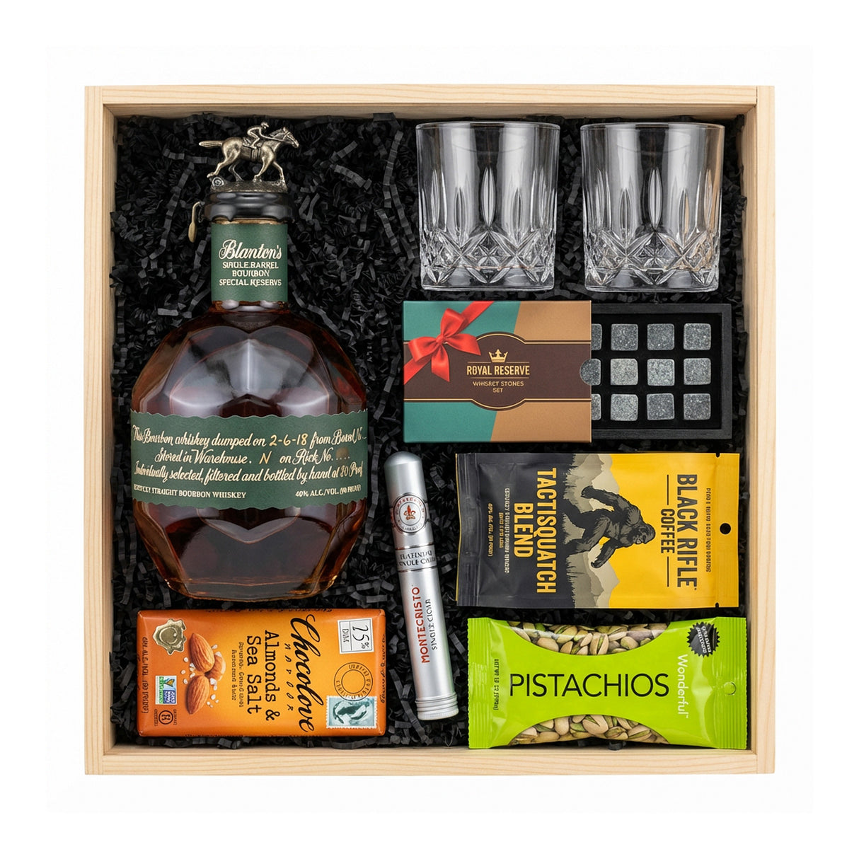 Blanton's Special Reserve Gift Crate – Bourbon, Glasses, Coffee, Chocolate & Whiskey Stones (International Release)