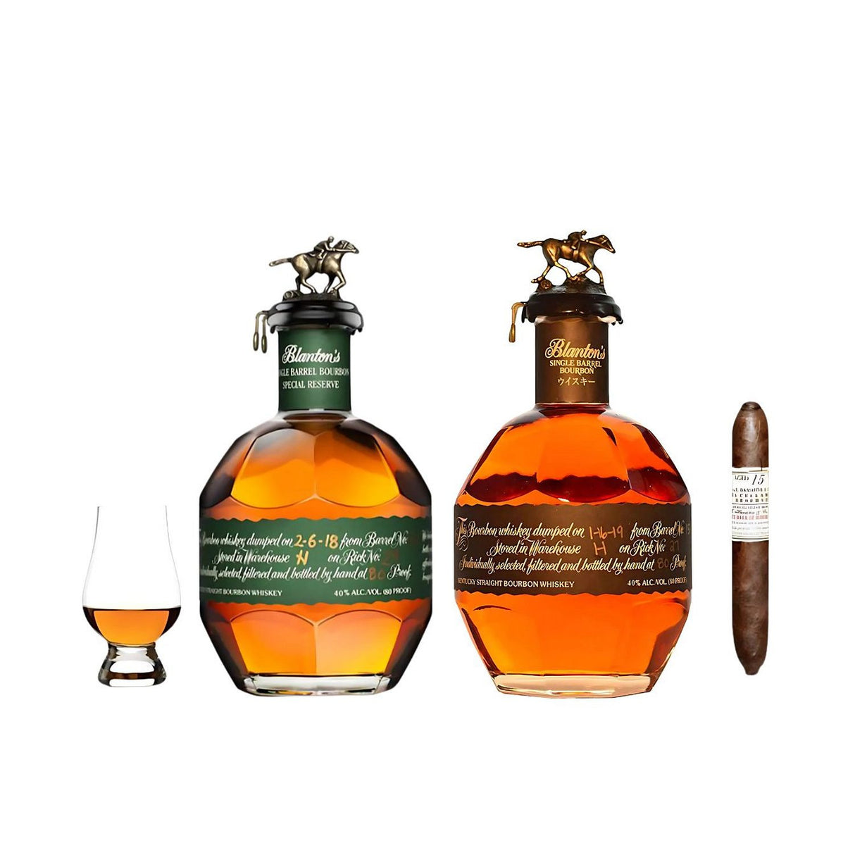Blanton's Special Reserve Green Label and Takara Black Edition Bourbon Gift Set with Cigar and Glencairn Glass