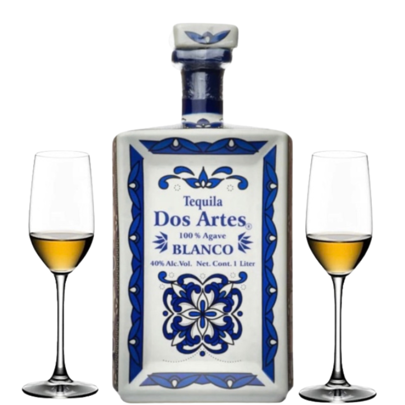Dos Artes Blanco Tequila Gift Set with 2 Glasses 1L