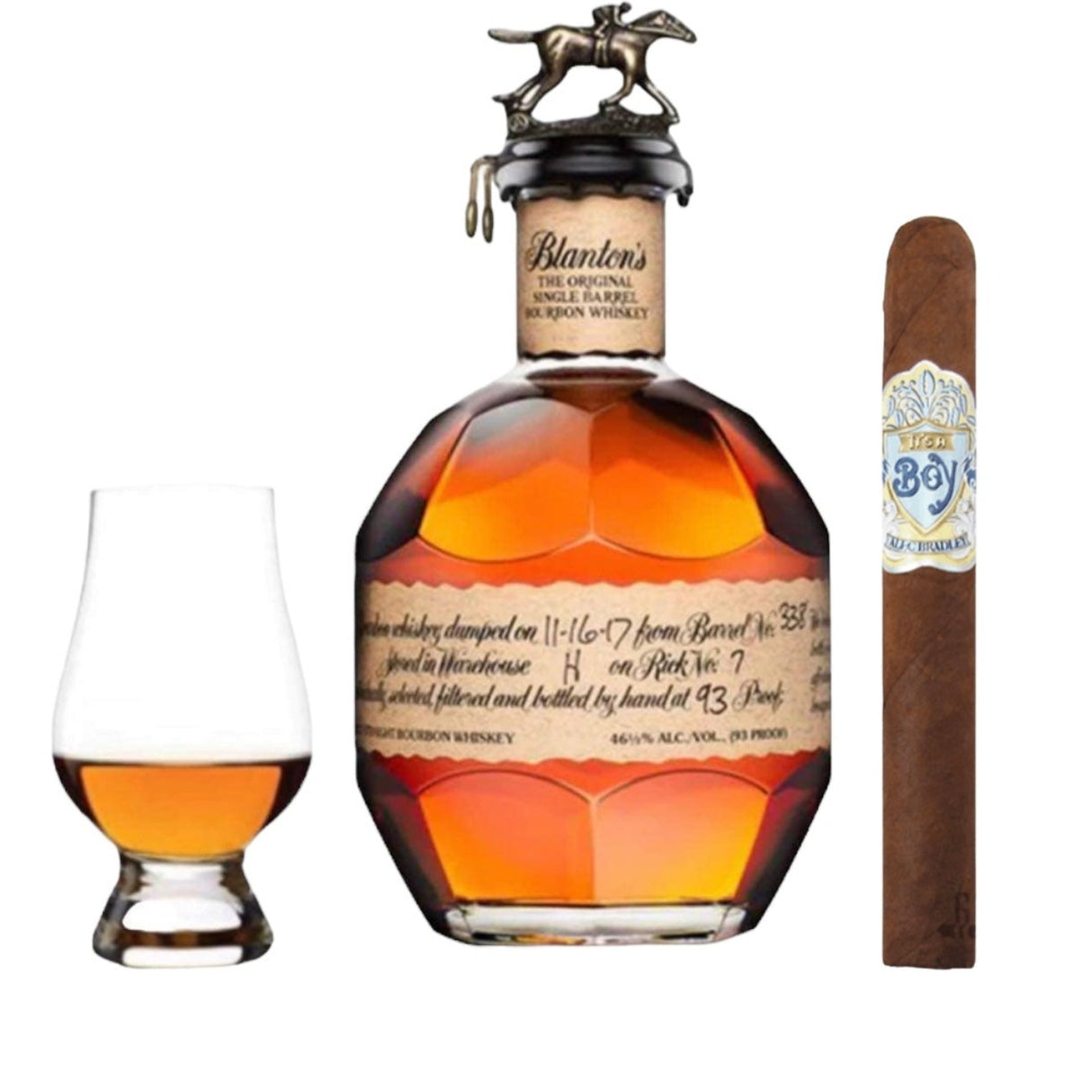 Blanton's Bourbon Whiskey 750ml Gift Set with Alec Bradley “It’s a Boy” Cigar & Glencairn Glass