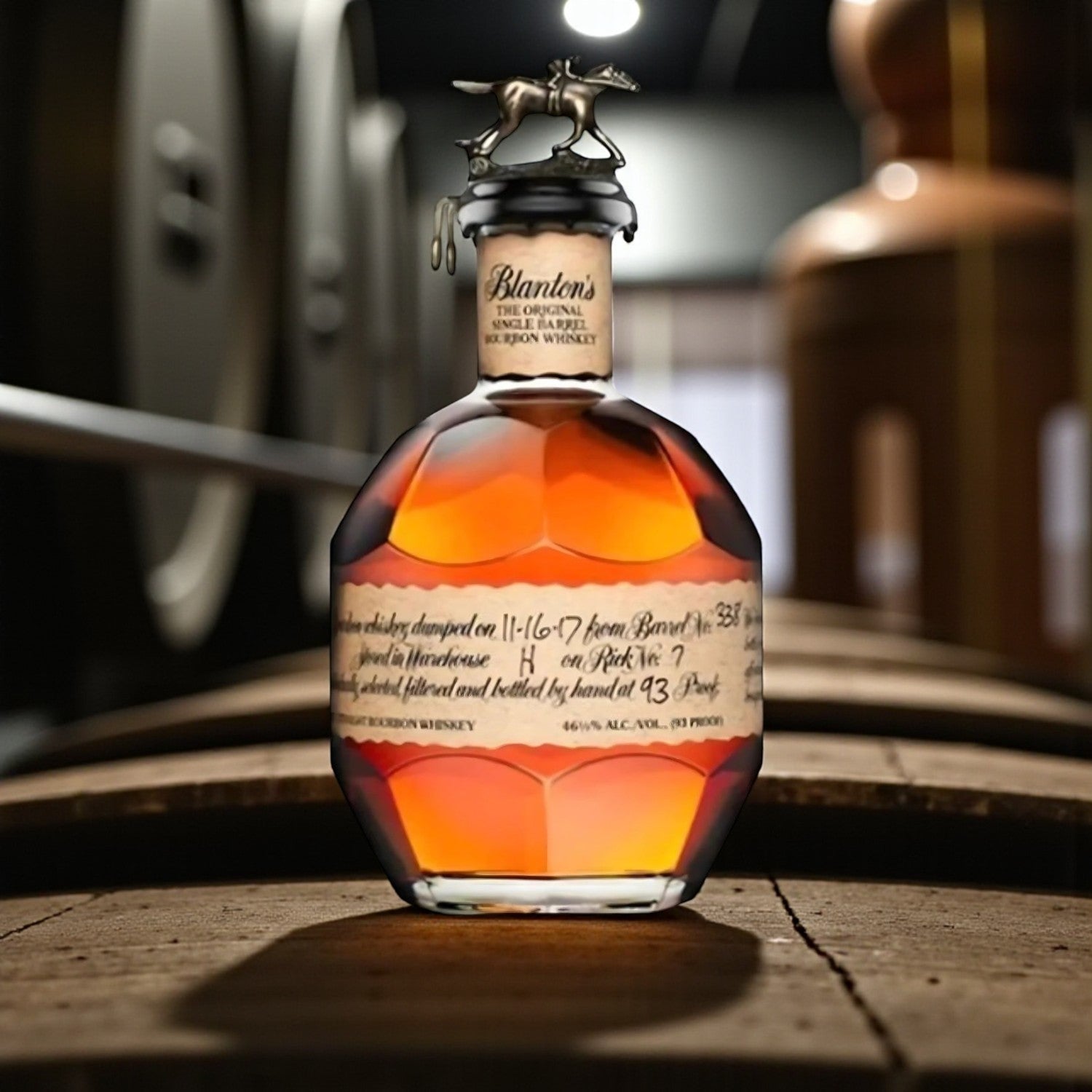 Blanton’s Original Single Barrel Bourbon 750ml with rustic wood backdrop – Rare Bourbon Shop collector’s scene