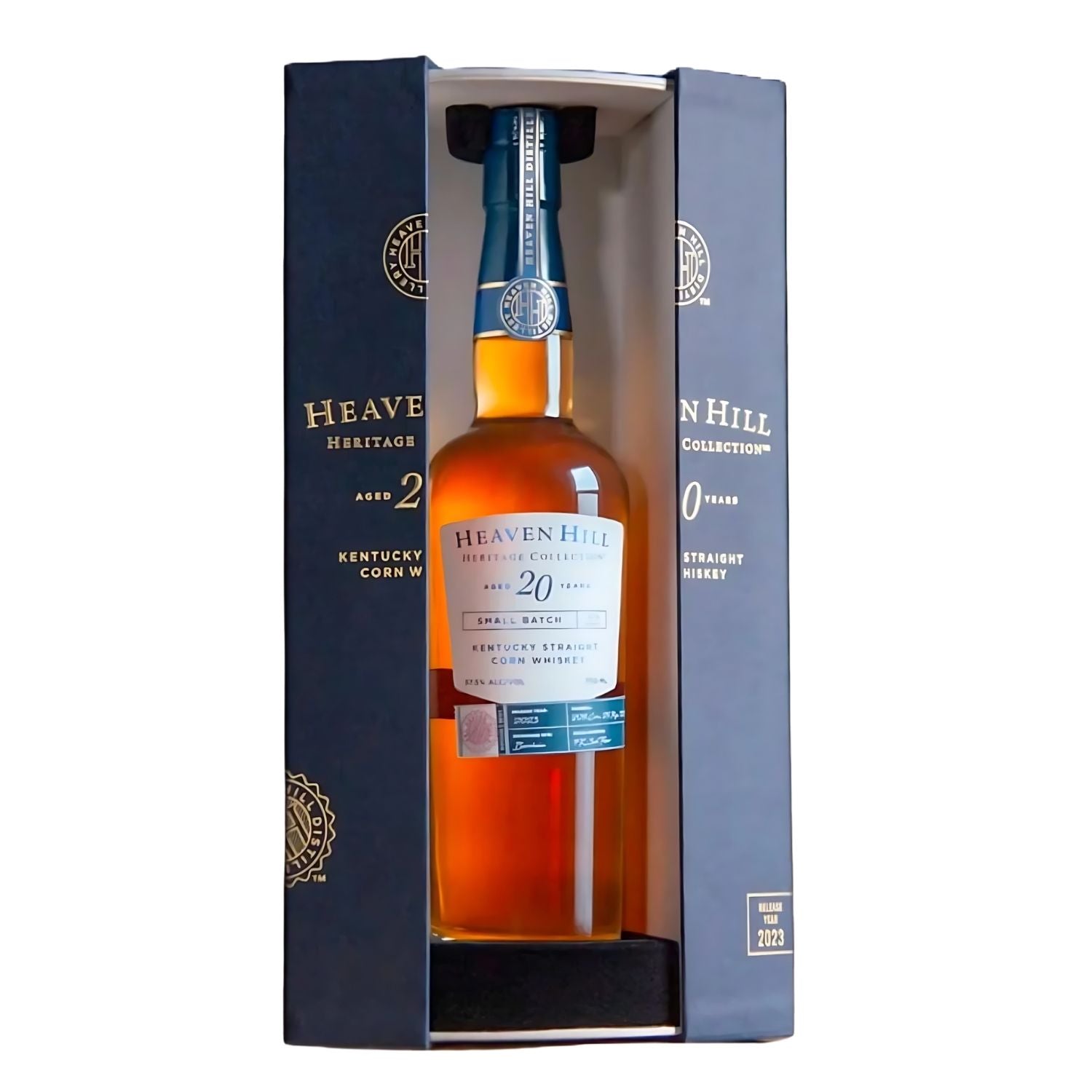 Heaven Hill Heritage Collection 20 Year Kentucky Straight Corn Whiskey 750ml bottle at 115 proof, distilled by Master Distiller Parker Beam in 2002, limited edition 2023 release from Bardstown, Kentucky