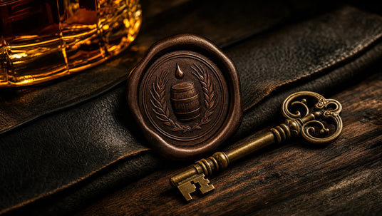 The Reserve Club wax seal medallion on dark oak