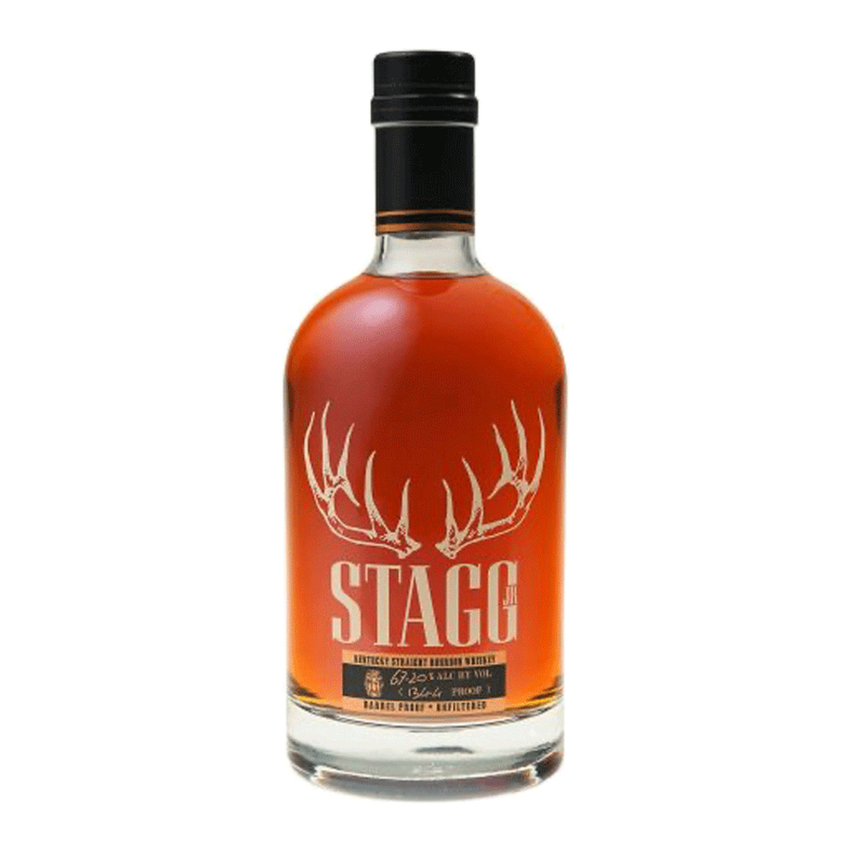 Front view of Stagg Batch 24A 127.6-proof Kentucky bourbon; bold cherry, cocoa and charred-oak notes.