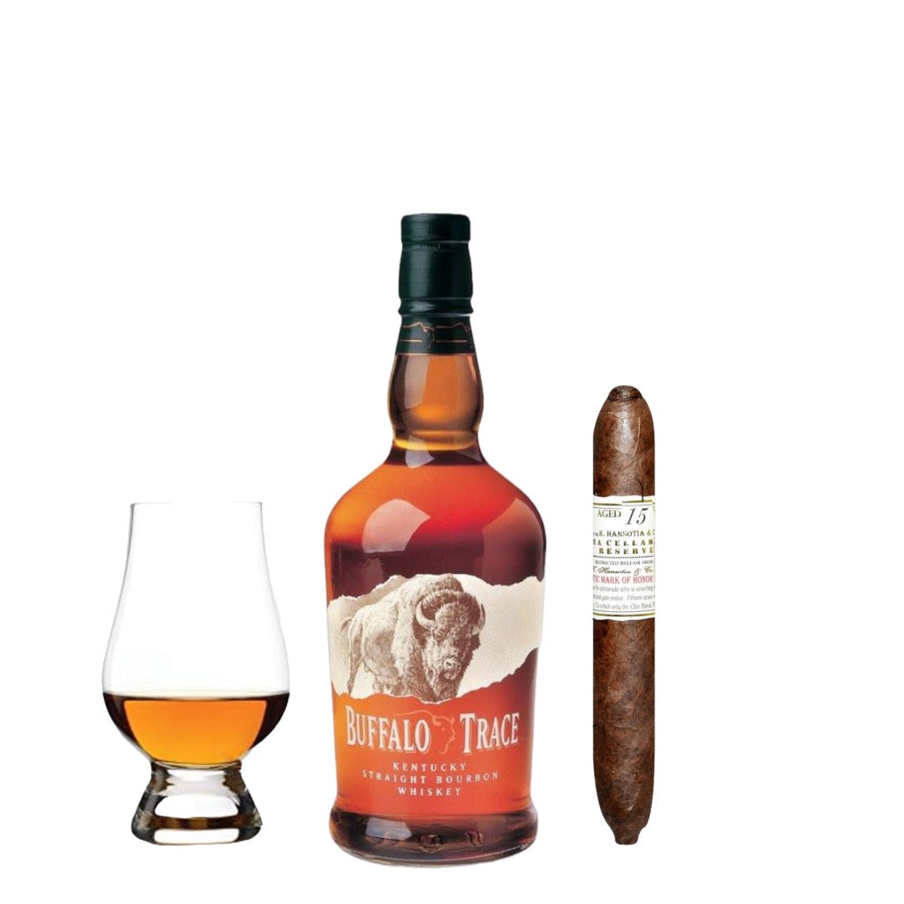 Buffalo Trace Bourbon Whiskey Gift Bundle with Cigar & Glencairn Glass 750ml