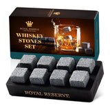 Whiskey Stones Gift Set - 8 Granite Chilling Rocks with Wooden Tray