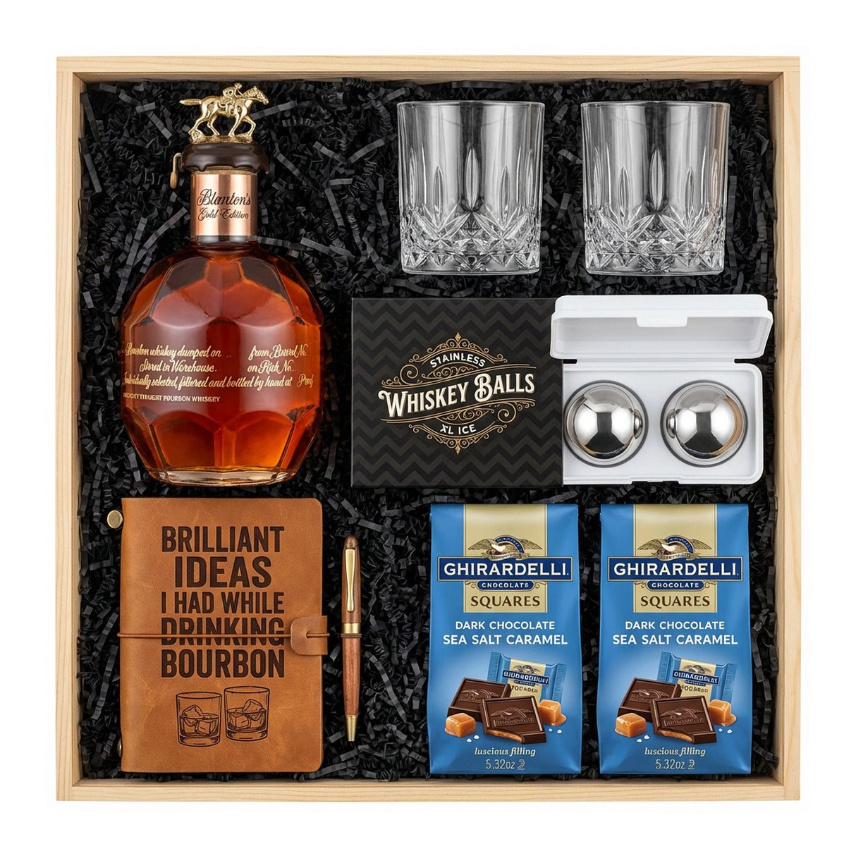 Blanton's Gold Edition Single Barrel Bourbon 750ml Gift Crate – Bourbon, Glasses, Chocolate & Journal