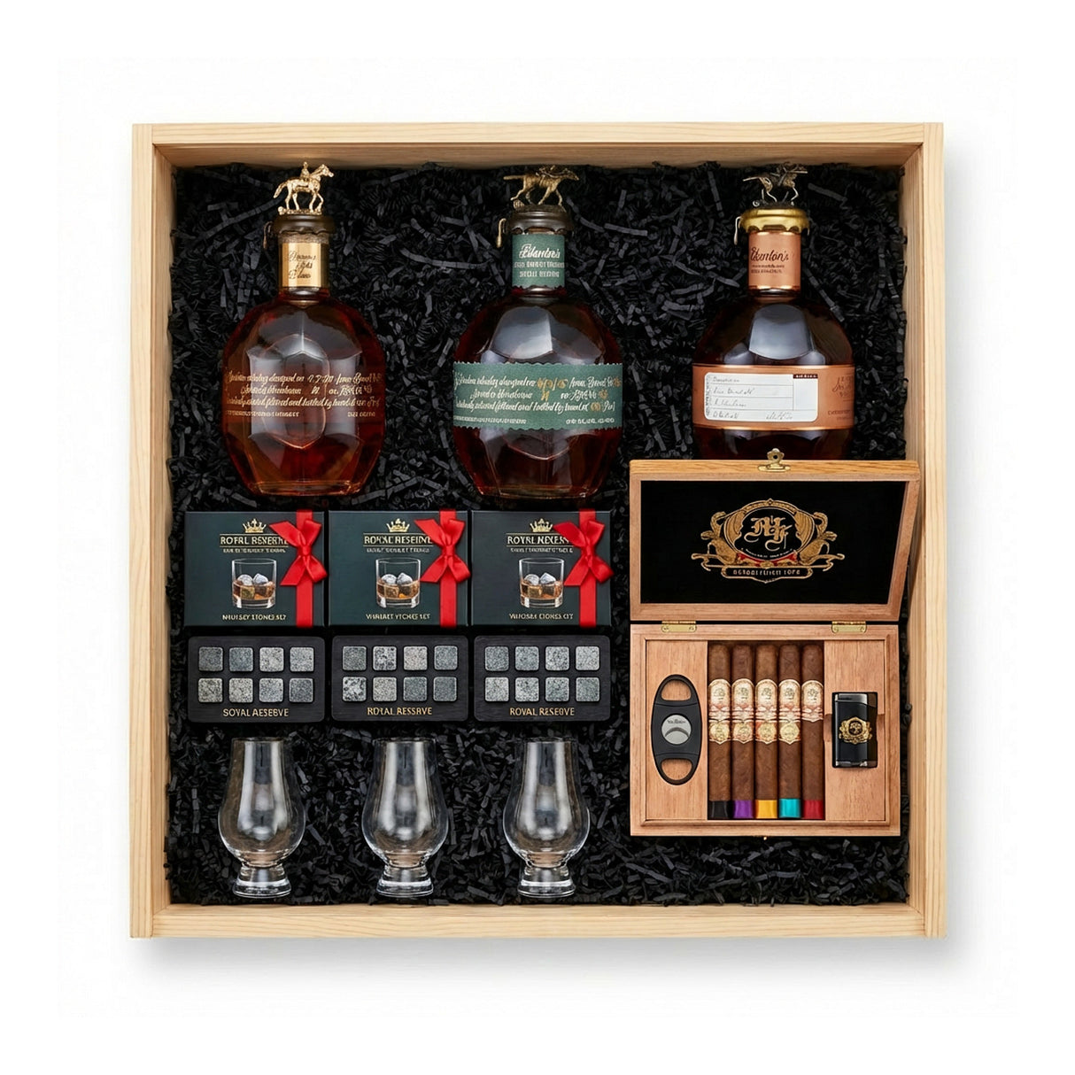 Blanton's Executive Crate – 3 Premium Editions with Cigars, Glasses & Whiskey Stones