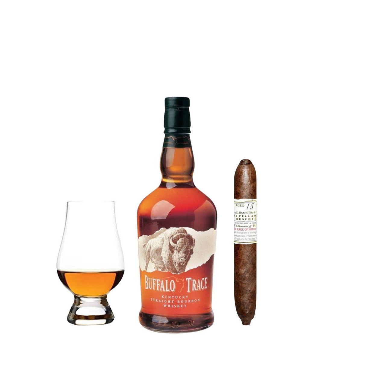 Buffalo Trace Bourbon Whiskey Gift Bundle with Cigar & Glencairn Glass 750ml