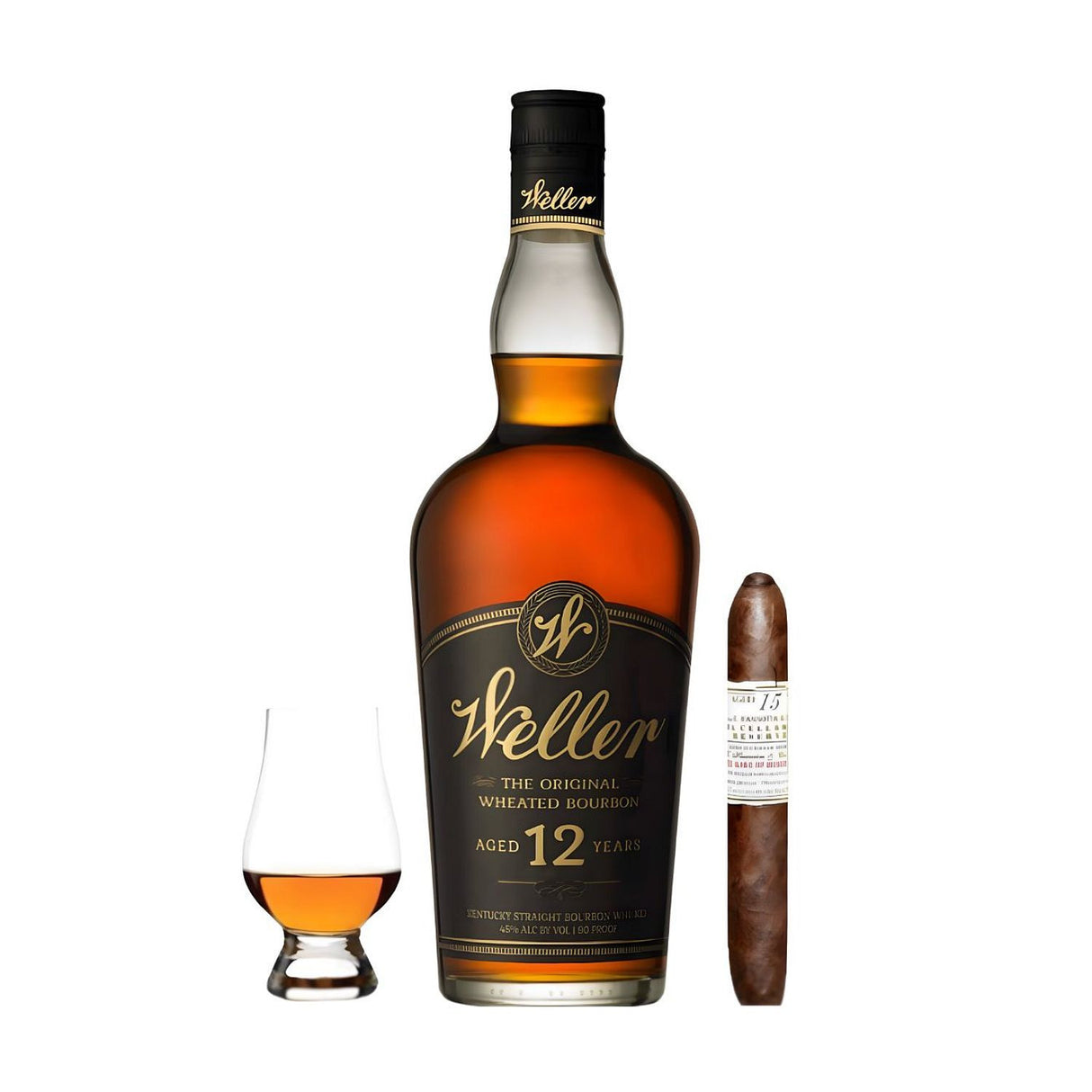 Weller 12 Year Bourbon Gift Set with Gurkha Cigar and Glencairn Glass 750ml