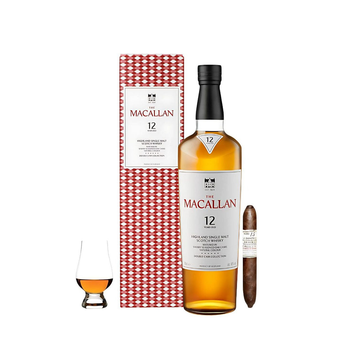 The Macallan 12 Year Double Cask Scotch Gift Set – Gurkha Cigar & Glencairn Glass