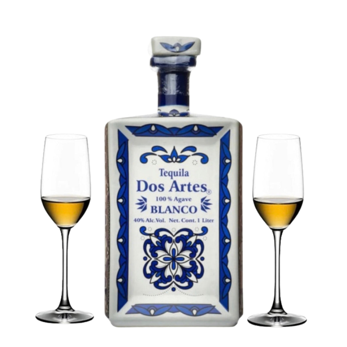 Dos Artes Blanco Tequila Gift Set with 2 Glasses 1L