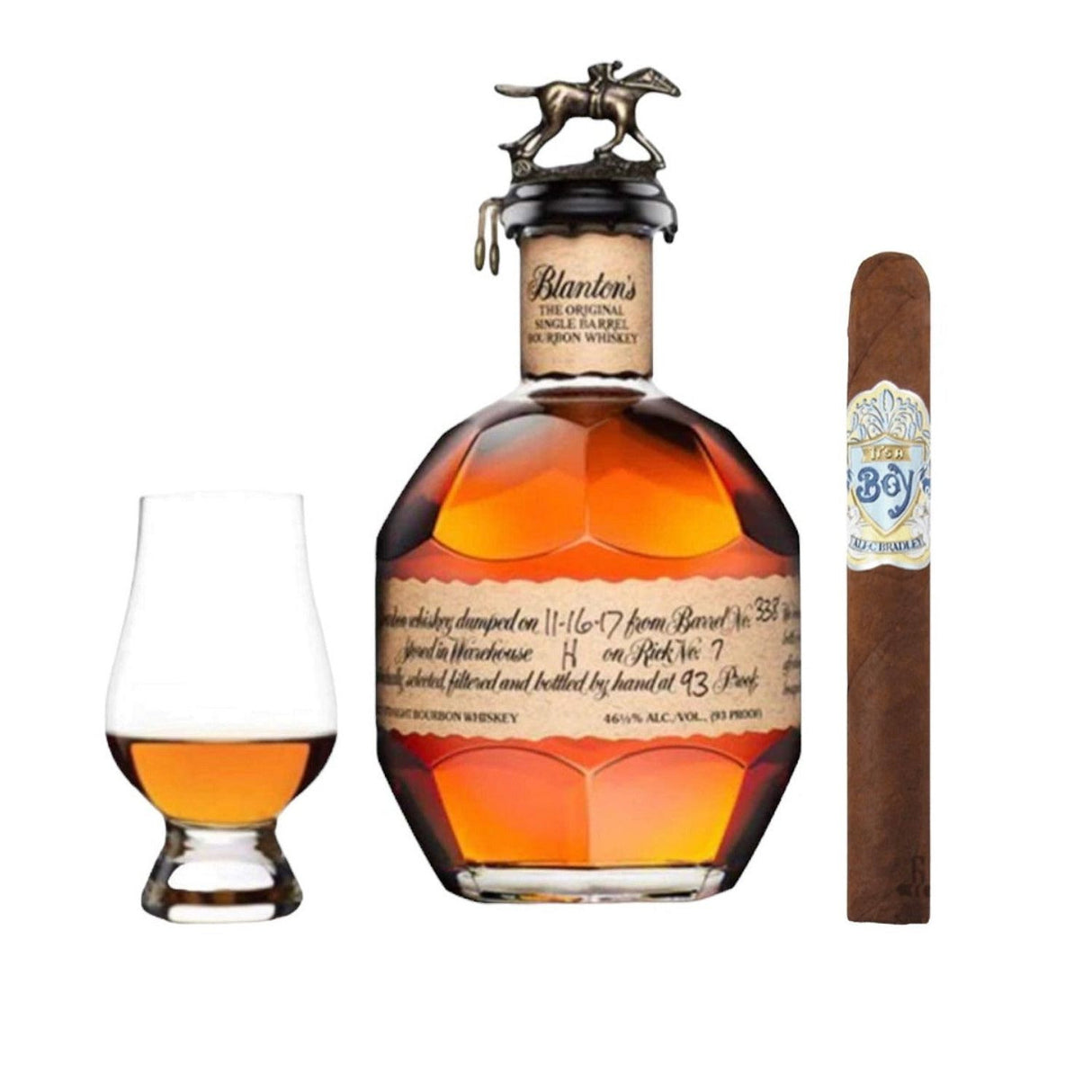Blanton's Bourbon Whiskey 750ml Gift Set with Alec Bradley “It’s a Boy” Cigar & Glencairn Glass