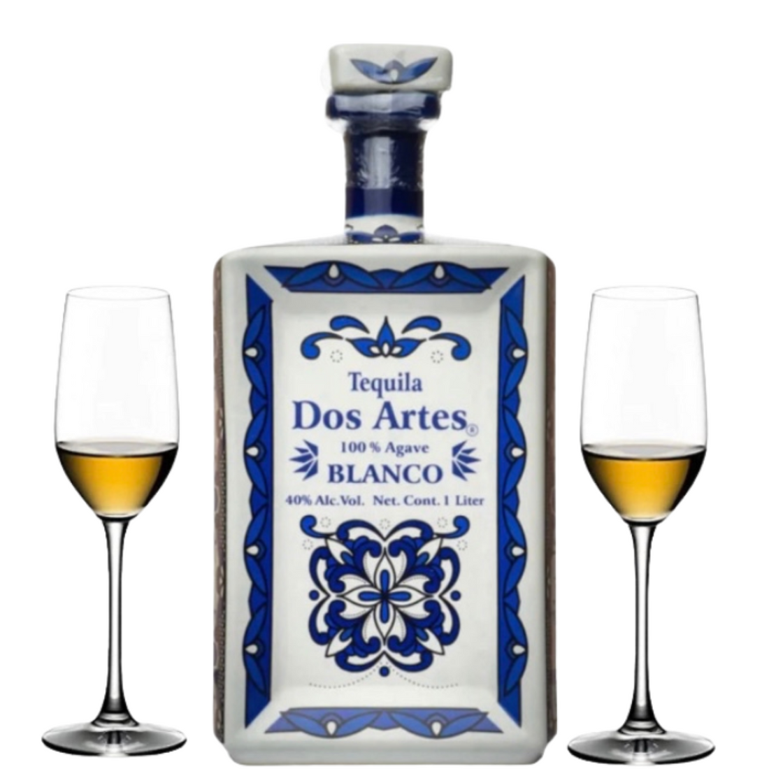 Dos Artes Blanco Tequila Gift Set with 2 Glasses 1L