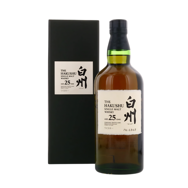 Hakushu 25 Year Old rare Japanese whisky bottle and presentation box