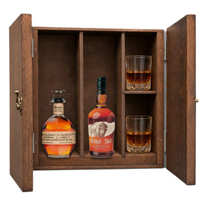Blanton's Original Single Barrel & Buffalo Trace Kentucky Straight Bourbon wooden gift box with 2 crystal glasses