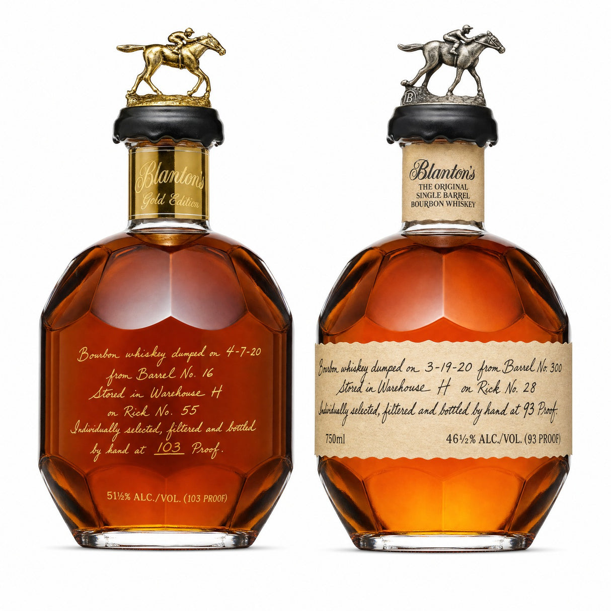 Blanton's Gold Edition 700ml and Blanton's Original Single Barrel 750ml bourbon bundle two bottles