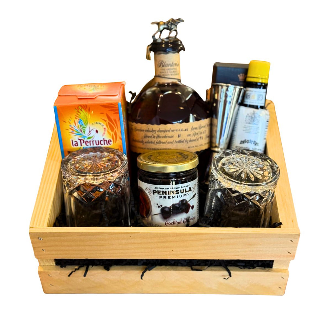 Blanton’s Old-Fashioned Wooden Gift Crate – Bourbon, Glasses, Bitters &amp; Bar Tools
