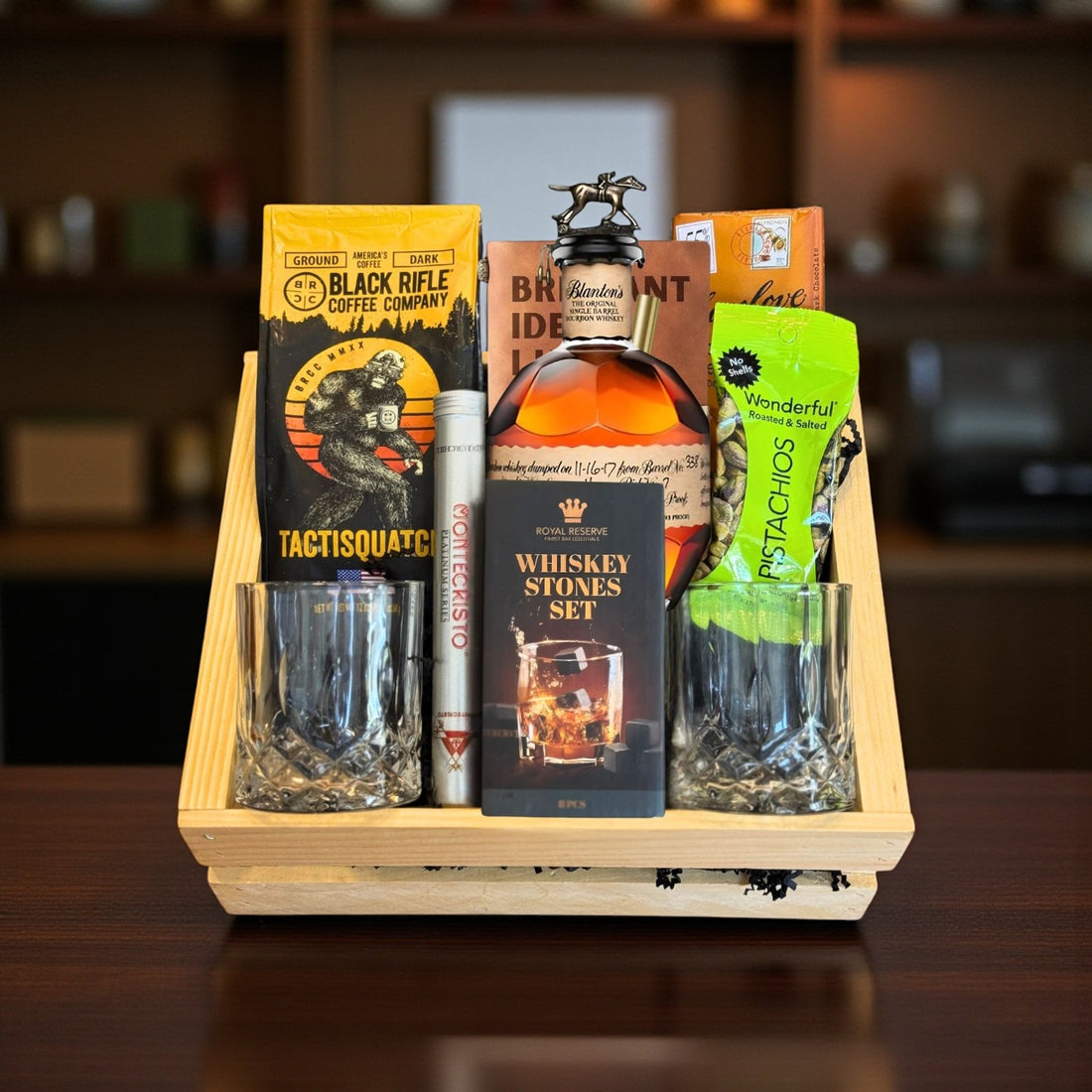 Blanton’s Original Single Barrel Top Shelf Gift Crate – Bourbon, Coffee, Chocolate &amp; Cigar Set