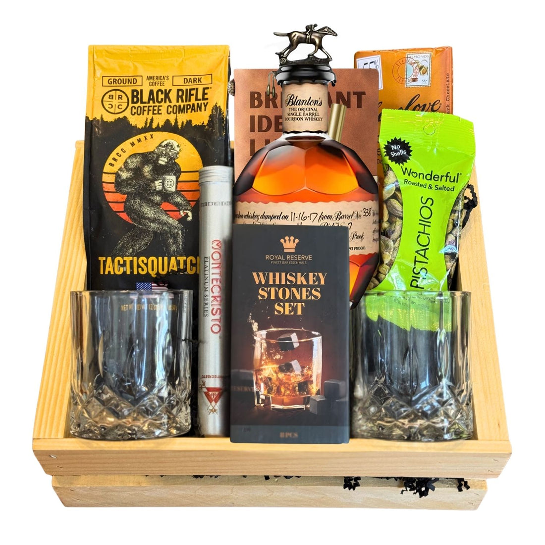Blanton’s Original Single Barrel Top Shelf Gift Crate – Bourbon, Coffee, Chocolate &amp; Cigar Set