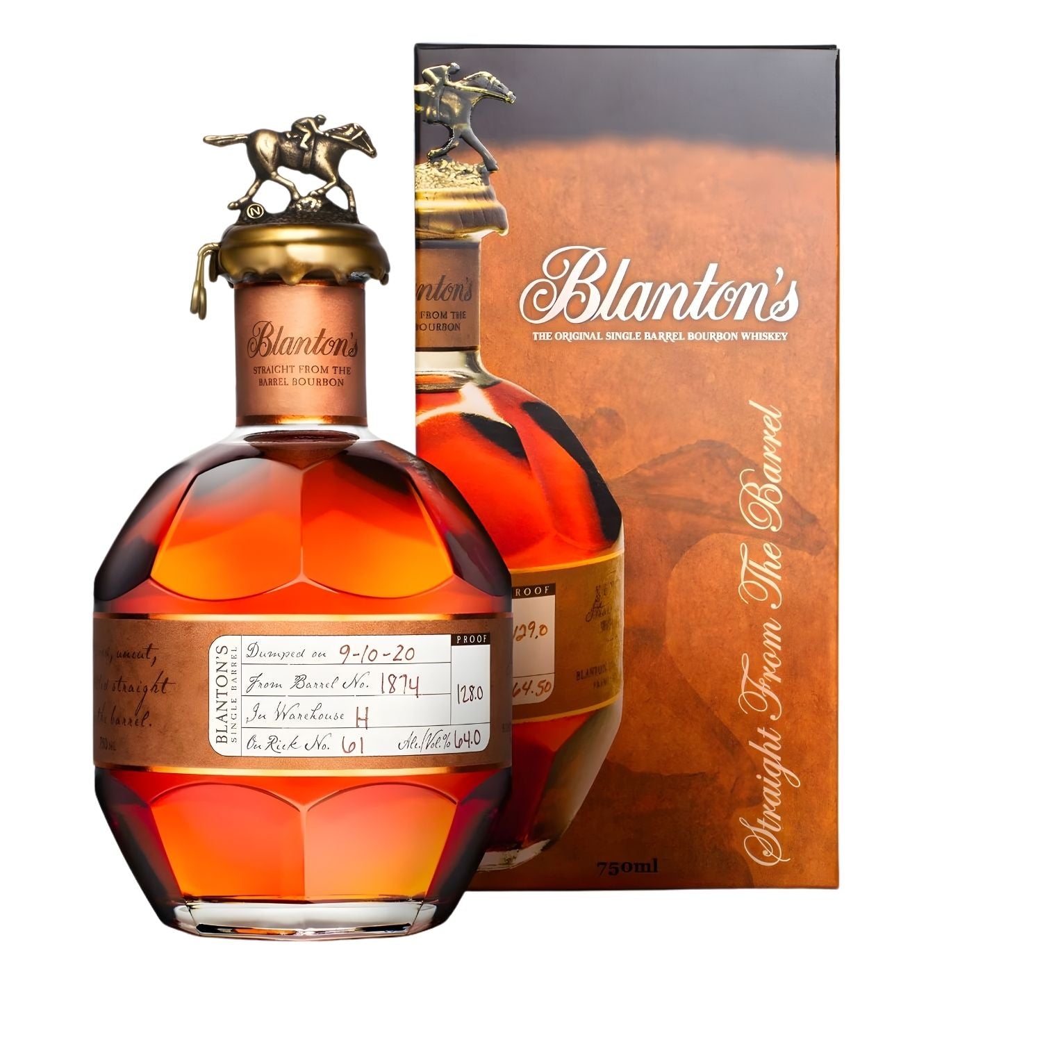 Blanton’s Straight From the Barrel Bourbon 750ml U.S. Edition with box on white background – Rare Bourbon Shop