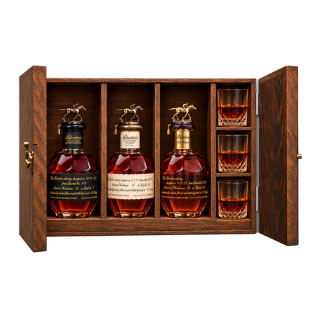 Blanton's Takara Black, Takara Red & Gold Edition Gift Set with Wooden Box & 3 Glasses – 3 x 750ml