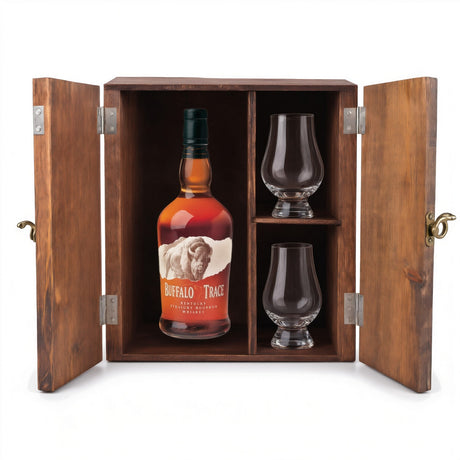 Buffalo Trace Bourbon Gift Set with Wooden Box & 2 Crystal Glasses – 750ml — Glencairn Glasses