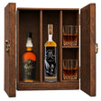 Weller 12 Year & Eagle Rare 12 Year in a wooden gift box with two crystal glasses on white