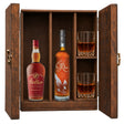 W.L. Weller Antique 107 & Eagle Rare 10 Year in a wooden gift box with two crystal glasses on white
