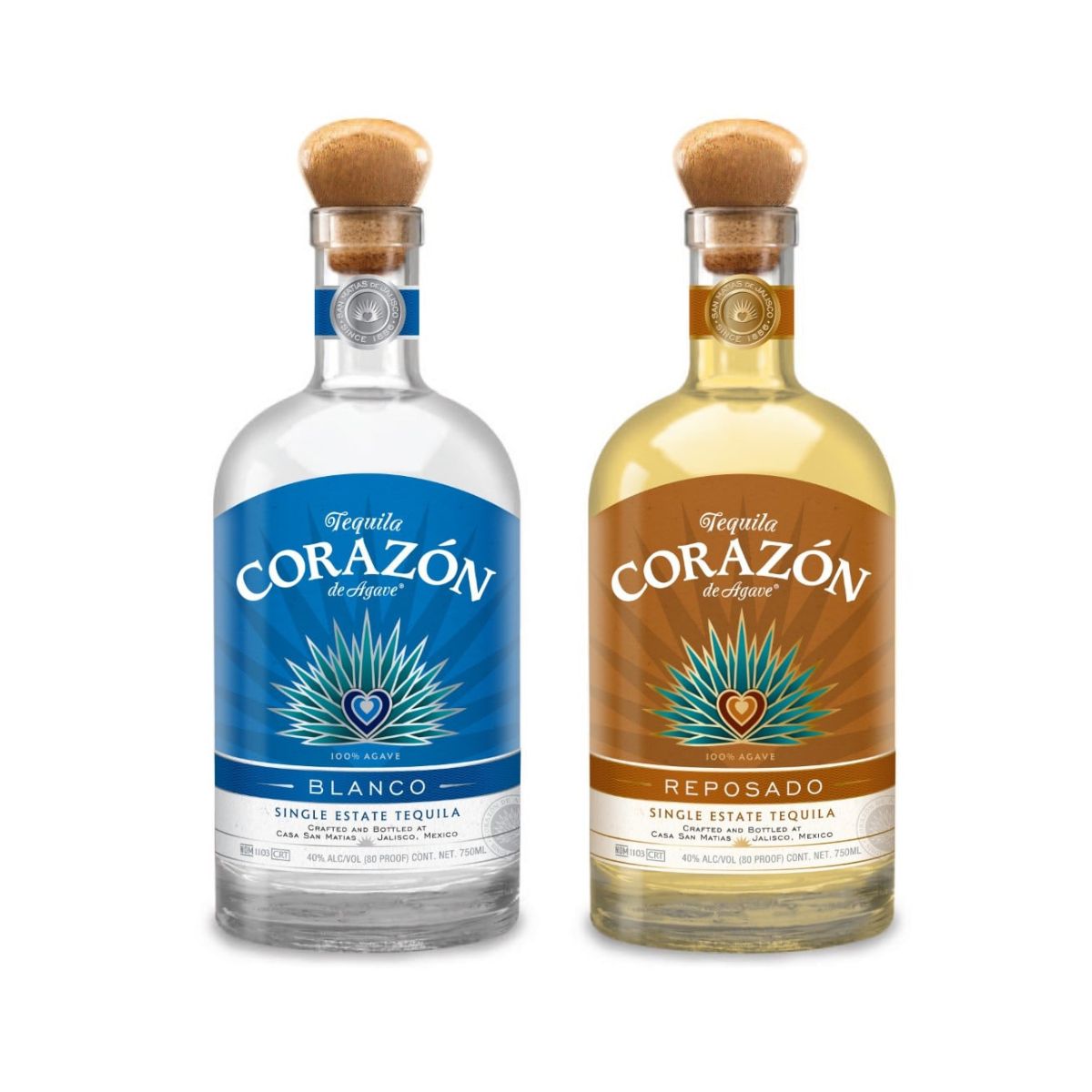 Corazón de Agave Tequila Bundle – Blanco &amp; Reposado (2 Bottles, Single Estate 750ml)