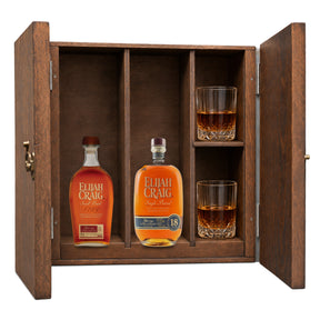 Elijah Craig Small Batch & Elijah Craig 18 Year Single Barrel wooden gift box with 2 glasses