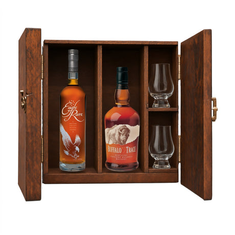 Eagle Rare 10 Year & Buffalo Trace Gift Set with Wooden Box & 2 Crystal Glasses – 2 x 750ml — Glencairn Glasses