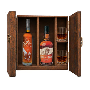 Eagle Rare 10 Year & Buffalo Trace Gift Set with Wooden Box & 2 Crystal Glasses – 2 x 750ml