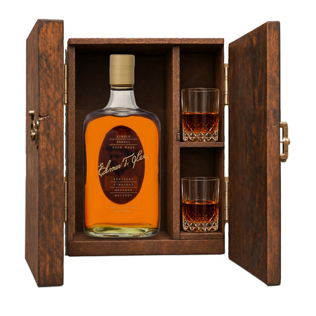 Elmer T. Lee Single Barrel Gift Set with Wooden Box & 2 Crystal Glasses – 750ml