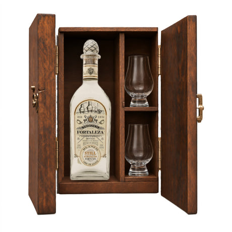 Fortaleza Still Strength Blanco Tequila Gift Set with Wooden Box & 2 Crystal Glasses – 750ml — Glencairn Glasses