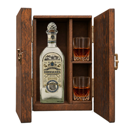 Fortaleza Blanco Tequila Gift Set with Wooden Box & 2 Crystal Glasses – 750ml