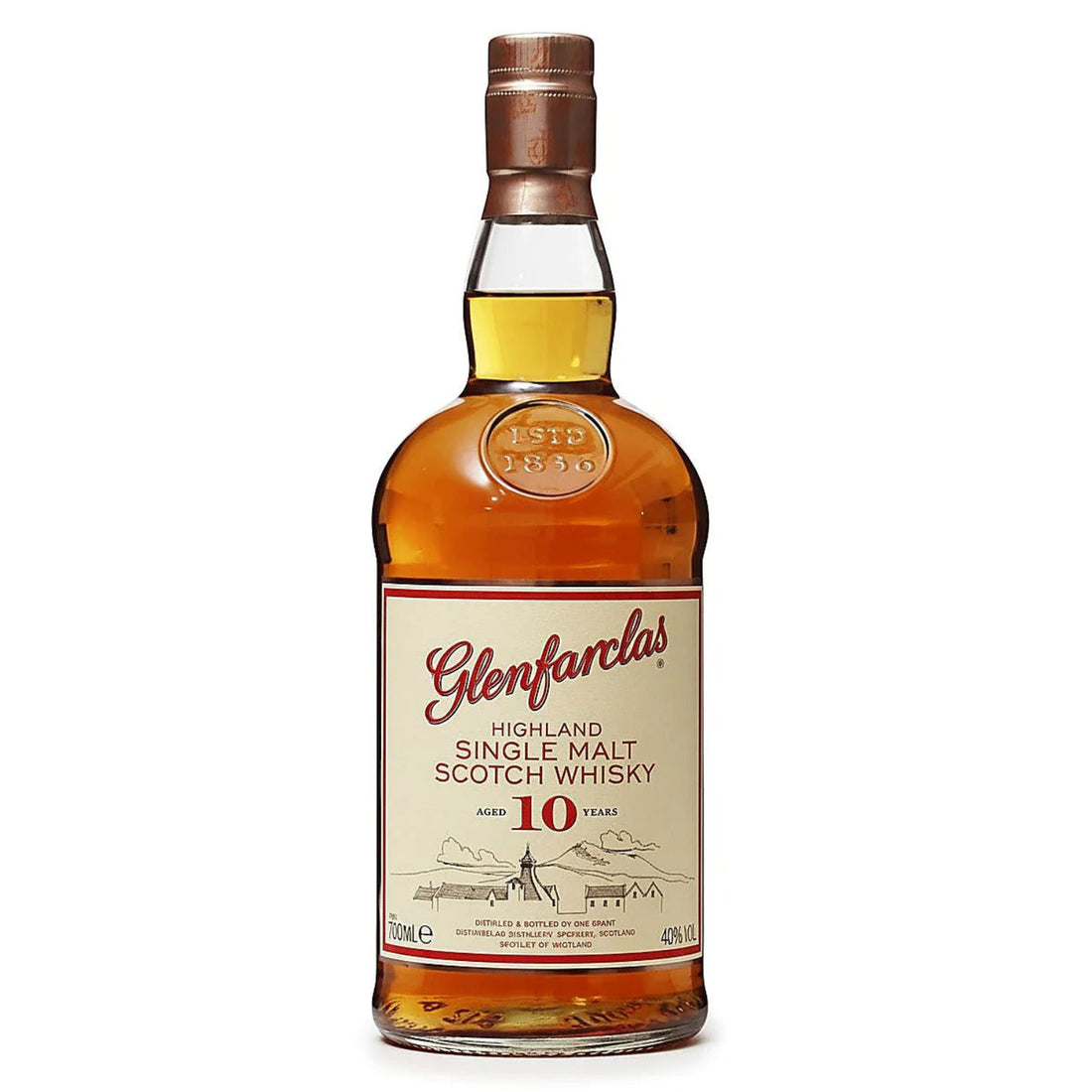 Glenfarclas Highland Single Malt Scotch Whisky bottle on a white background