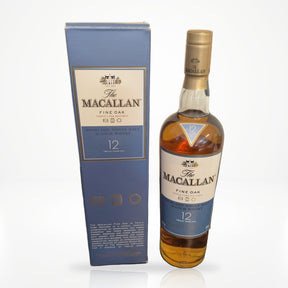 The Macallan Fine Oak 12 Year triple cask single malt Scotch whisky  sweet malt taste 700ml with box on white studio background