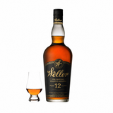Weller 12 Year bourbon bottle with Glencairn glass