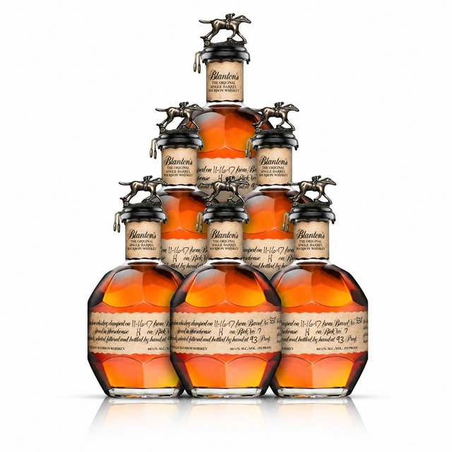Blanton's Original Single Barrel Bourbon — six-bottle case, wax-topped single barrel bourbon, 93 proof