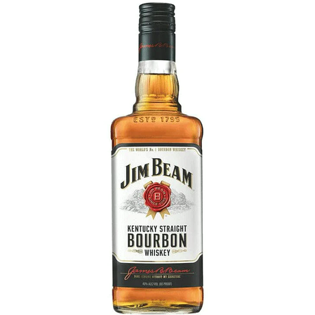 Jim Beam Kentucky Straight Bourbon Whiskey 750ml bottle with white label and red seal.