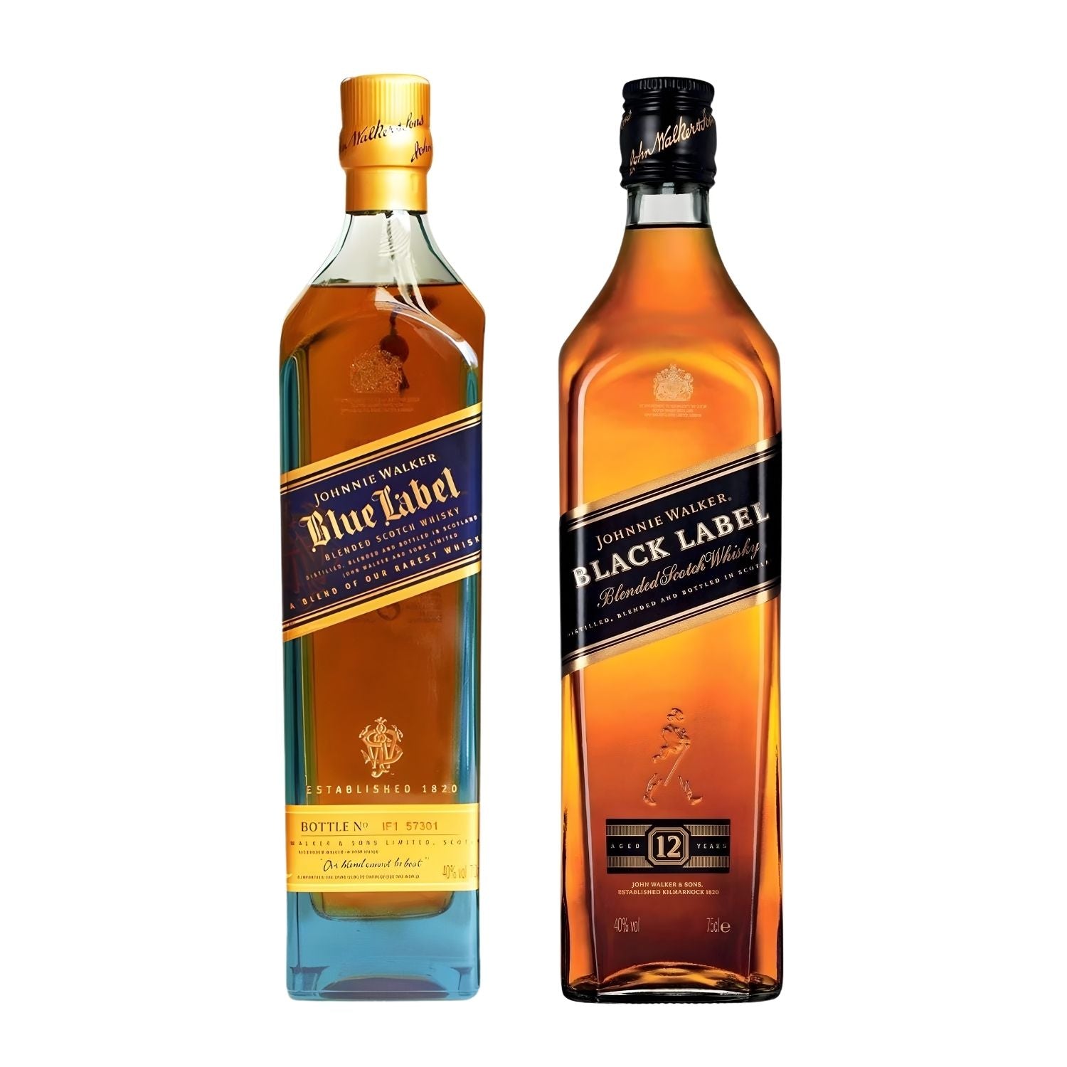 Johnnie Walker Black Label &amp; Blue Label Scotch Whisky Bundle – 2 x 750ml