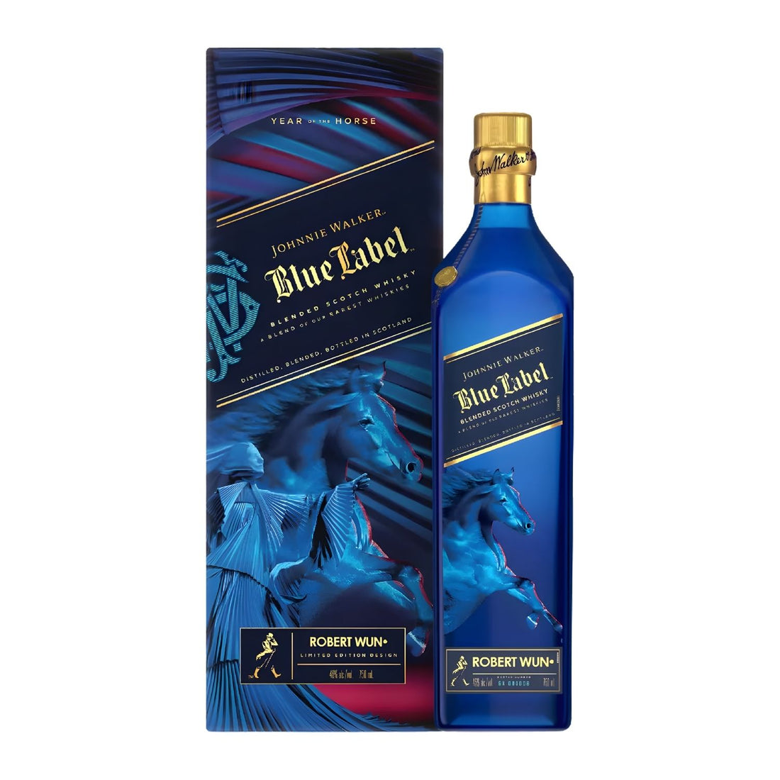 Johnnie Walker Blue Label Year of the Horse Blended Scotch Whisky 750ml bottle, Lunar New Year limited edition with Robert Wun collector&