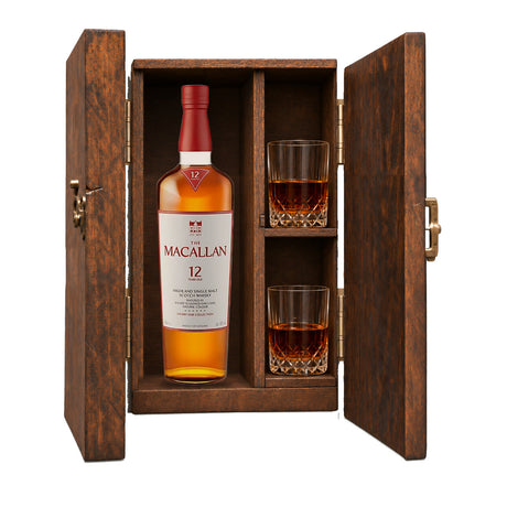 The Macallan 12 Year Sherry Oak Gift Set with Wooden Box & 2 Crystal Glasses – 750ml