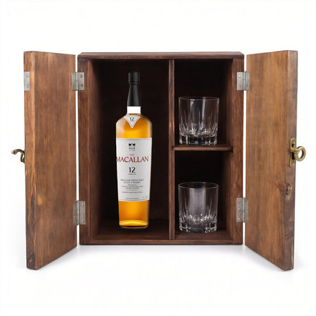 The Macallan 12 Year Double Cask Gift Set with Wooden Box & 2 Crystal Glasses – 750ml
