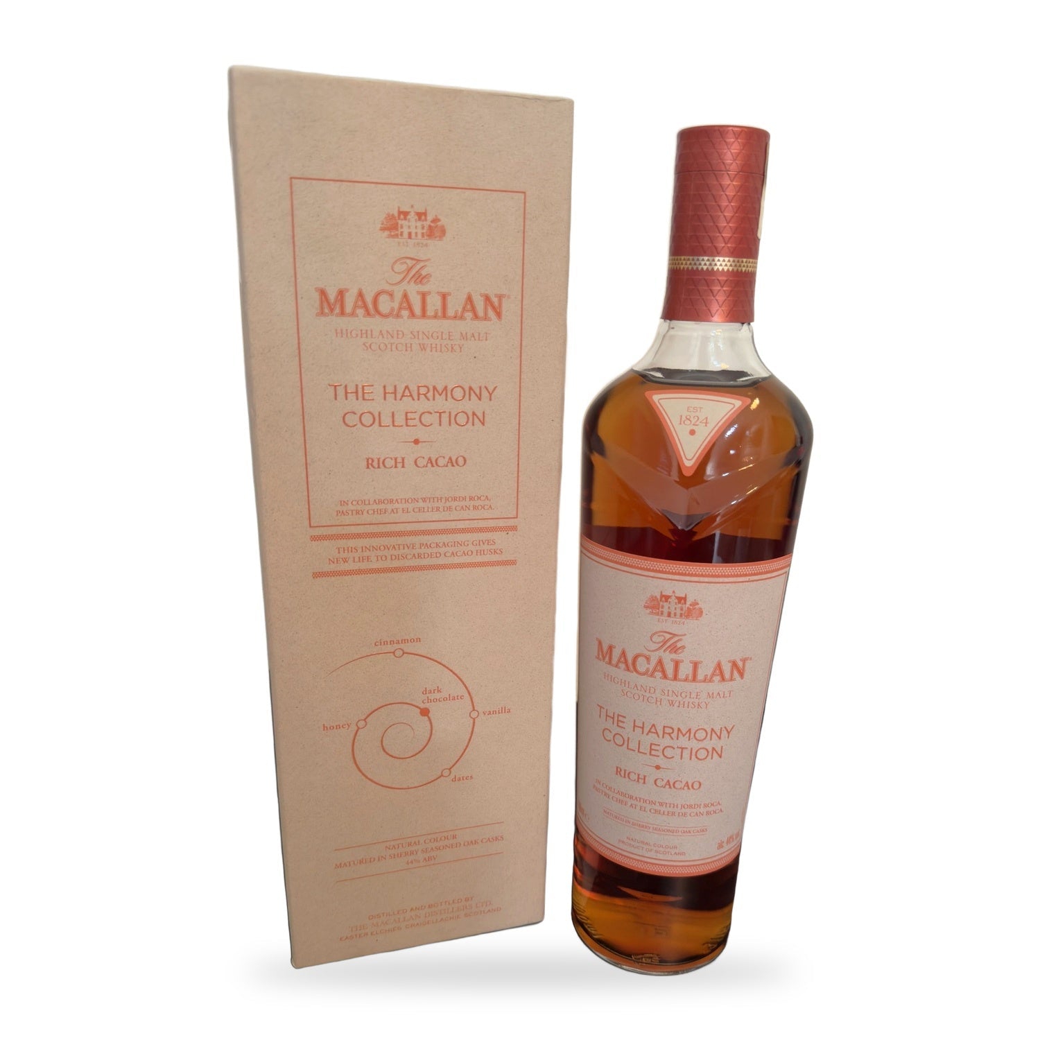 The Macallan Harmony Collection Rich Cacao limited edition single malt Scotch whisky 750ml with gift box on white background