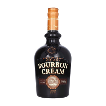 Buffalo Trace Bourbon Cream Liqueur 750ml premium bottle on white background, Kentucky straight bourbon cream liqueur from Buffalo Trace Distillery